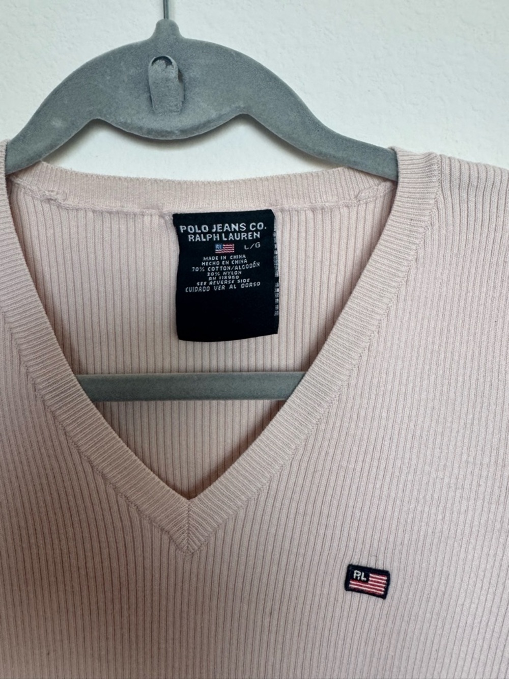 Vintage Polo Jeans Co. Ralph Lauren Ribbed V-Neck Sweater - Light Pink